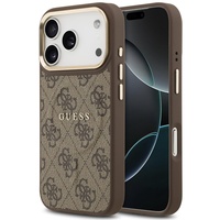 Guess Husa PU Leather 4G Gold Frame MagSafe iPhone 17 Pro Maro