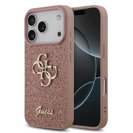 Guess Husa Fixed Glitter 4G Metal Logo iPhone 17 Pro Roz