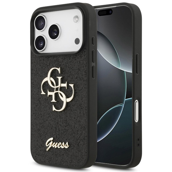 Guess Husa Fixed Glitter 4G Metal Logo iPhone 17 Pro Max Negru