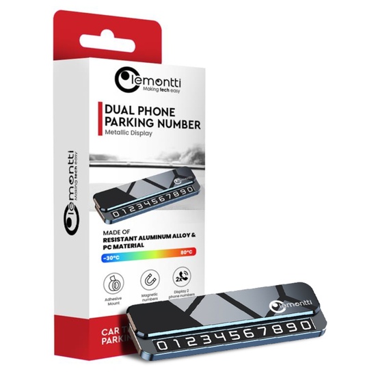 Lemontti Suport auto numar telefon parcare, 2 numere telefon schimbabile, aluminiu, cifre magnetice fluorescente, Negru