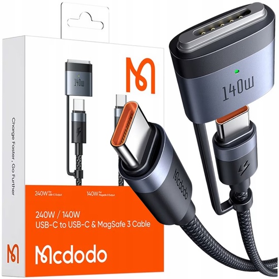 Mcdodo Cablu 2 in 1 Type-C la Type-C cu conector MagSafe 3, Super Fast Charging 240 W, Indicator LED, 2 m, Negru