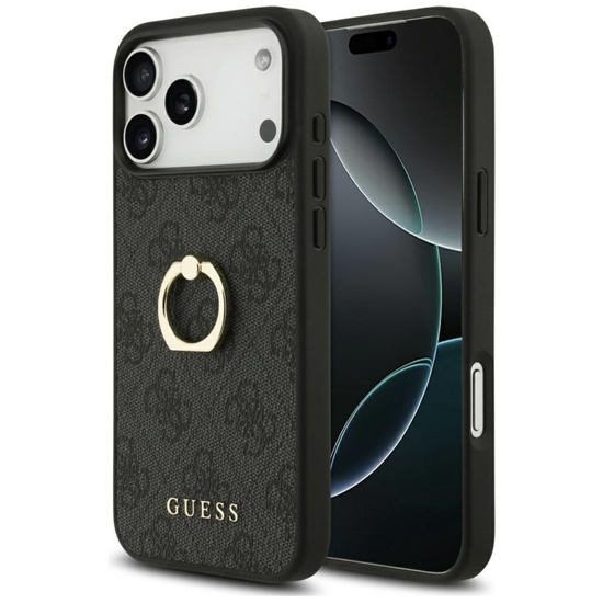 Guess Husa 4G Ring Stand iPhone 17 Pro Max Negru