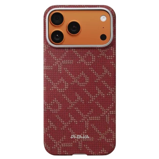 Pitaka Husa Ultra-Slim Aramida Monogram Magsafe iPhone 17 Pro Max Gold / Red