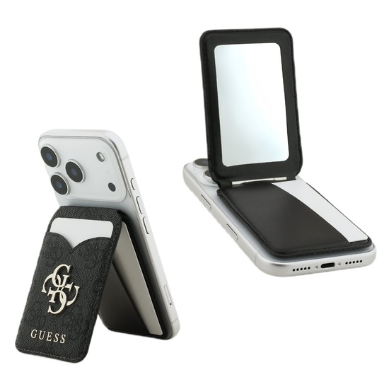 Guess Suport Card MagSafe cu functie stand si oglinda Negru
