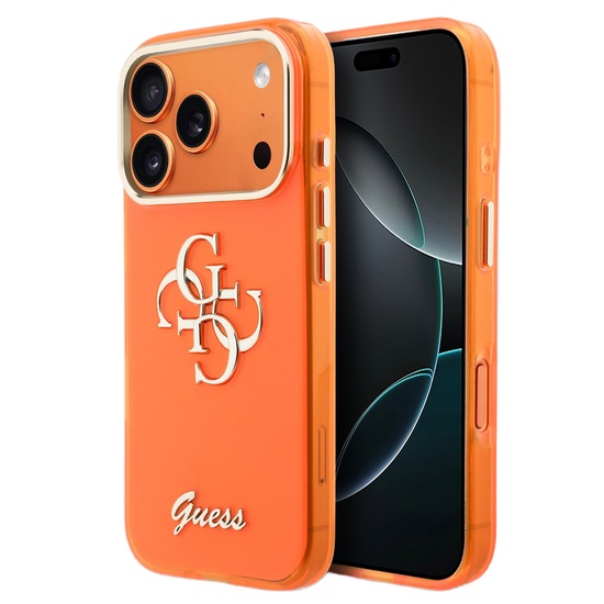 Guess Husa 4G Script Metal Logo iPhone 17 Pro Portocaliu
