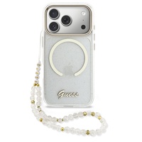 Guess Husa Glitters Script Strap MagSafe iPhone 17 Pro Transparent