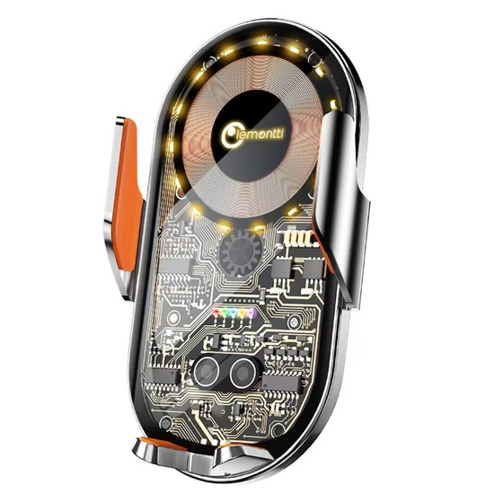 Lemontti Suport Auto cu incarcare Wireless, 15W, deschidere automata prin senzor infrarosu, prindere la ventilatie, cablu Type-C inclus, Transparent Negru